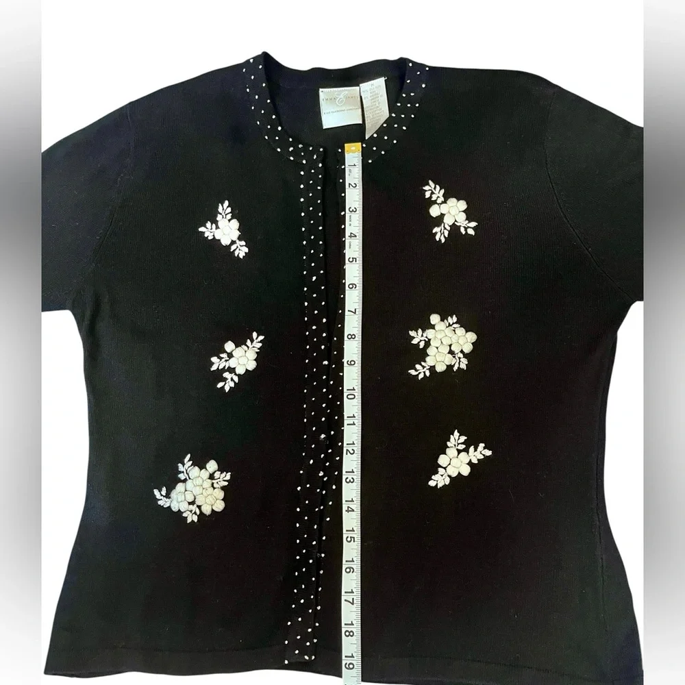 Emma James Black Embroidered Silk Blend Cardigan Sweater Set Size M